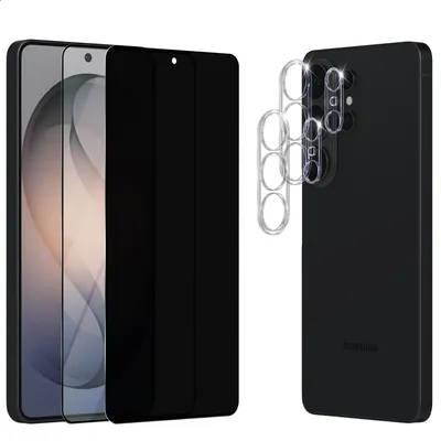 Produktbild von 2-Pack Samsung S26 Ultra Displayschutzfolie (1 Privacy + 1 Klar) & 2-Pack Kameraschutz - Gehärtetes Glas 9H - Super Qualität 3D