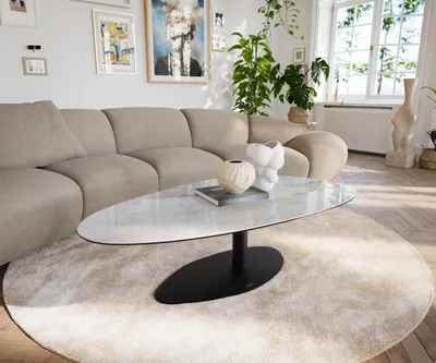 Produktbild von DELIFE Couchtisch Edge Oval 140x75 cm Keramik Onyx Pearl Vibany Metall Schwarz