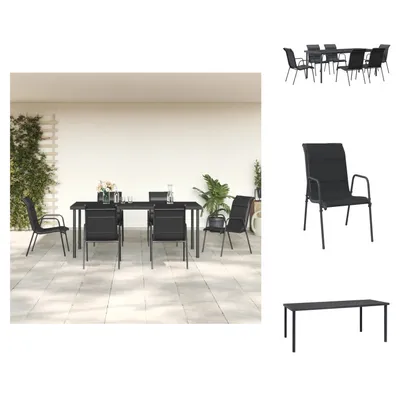 Produktbild von vidaXL 7-tlg. Garten-Essgruppe Schwarz Stahl und Textilene -  Gartenmöbel-Sets