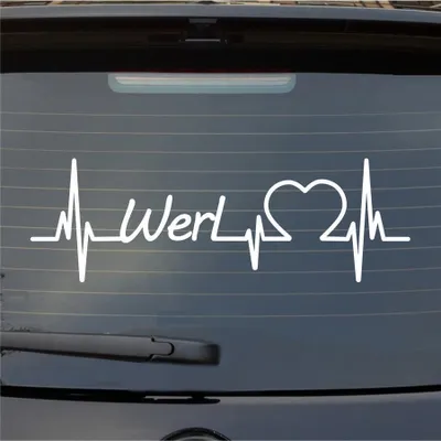 Produktbild von Heckscheibenaufkleber Werl Herzschlag Puls Stadt Liebe 55x18 cm Weiss Matt Auto Aufkleber Sticker