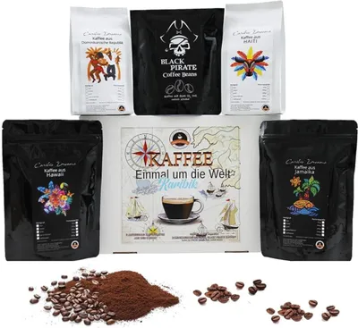 Produktbild von Kaffee "Einmal um die Welt" Karibik Box - 5 ausgefallene Kaffee Sorten - Ganze Bohnen