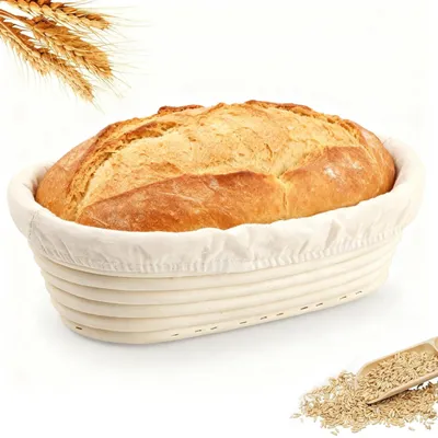 Obrázek produktu pro Oválný košík z rákosu na chléb - 25 cm - Hnědý