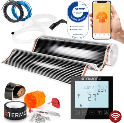 Produktbild von Termofol Elektrische Heizfolie mit Thermostat WiFi, Schwarz, 80 W/m², 34m²
