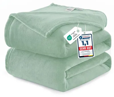 Produktbild von WAVVE Kuscheldecke 220x240 cm Salbeigrün Decke – Flauschige Fleecedecke, Große Warme Sofadecke & Wohndecke, Weicher Sofaüberwurf & Bettüberwurf für Couch und Bett