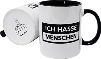 Produktbild von Close Up Ich hasse Menschen Tasse, spülmaschinengeeignet, Keramik, schwarze Innenseite, weiß