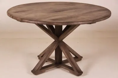 Immagine prodotto di Tavolo da pranzo vintage in teak, stile rustico, forma rotonda, colore grigio, diametro 130 cm