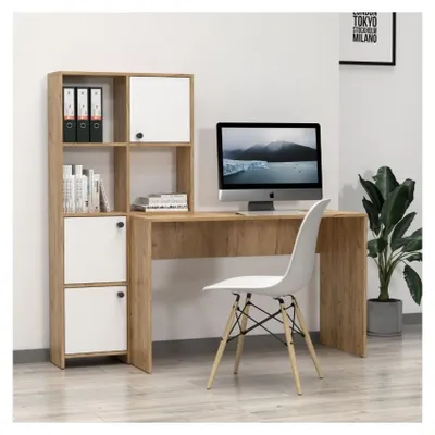 Immagine prodotto di Scrivania con Libreria Halk 156 colore rovere bianco