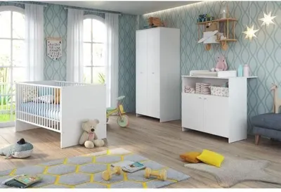 Image de Chambre Bébé Trio, Lit 70 x 140 cm, Commode à Langer, Armoire NIKO, Blanc, Trend Team