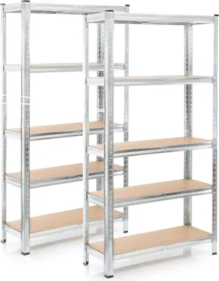 Obrázek produktu pro Wiltec set 2x těžký regál 180x90x40cm, celková nosnost 875 kg, pozinkovaný ocelový regál bez šroubů, nákladní regál s 5 policemi, dílenské regály