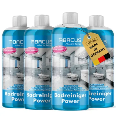 Produktbild von ABACUS® Badreiniger Konzentrat, Sanitärreiniger, Reiniger Bad, Reinigungsmittel Dusche, Reiniger-Konzentrat Badezimmer 4 x 500ml Badreiniger Power