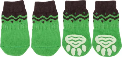 Produktbild von Hundesocken rutschfest Schwarz Grün Socken Hund Katzen Haustier Indoor Socken Pfoten Schutz und Traktion Dank Silikongel für Hunde Katzen 1 Set(4 Stück) Klein