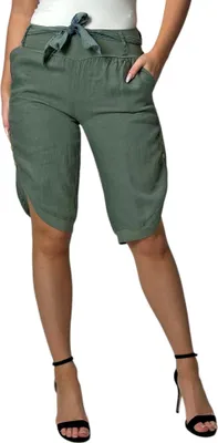 Produktbild von 2081  Mississhop Damen Leinen Bermuda Shorts 100 % Leinen, kurz, bequem, luftige Freizethose  Oliv L