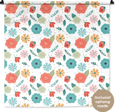 Produktbild von MuchoWow® Wandteppich Wandbehang Blumen - Blätter - Muster 90x90 cm Tapisserie Dekoration Wandtuch - Wandaufhänger