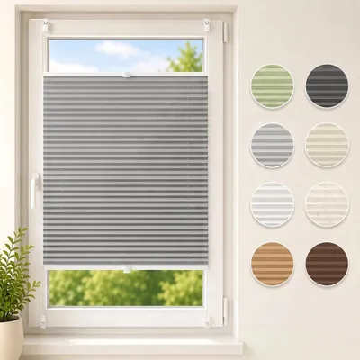 Produktbild von Plissee Klemmfix ohne Bohren 130x150cm Hellgrau Sonnenschutzrollo Verspannt Blickdicht Lichtschutz Faltrollo Jalousie Rollos für Fenster und Tür