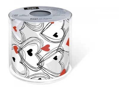 Produktbild von Toilettenpapier Rolle Shower of Hearts - Herzregen rot-schwarz 3-lagig