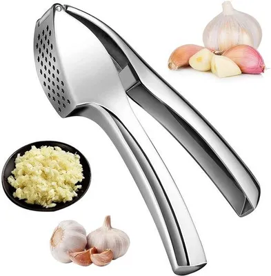 Productafbeelding van Unyqoos® Knoflookpers van gegoten roestvrij staal – ergonomisch ontwerp, geschikt voor knoflook en gember, tot 3 teentjes, gemakkelijk schoon te maken