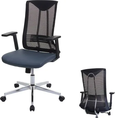 Zdjęcie produktu dla Krzesło biurowe HWC-J53, krzesło obrotowe do biurka, ergonomiczna imitacja skóry  ~ niebiesko-szary