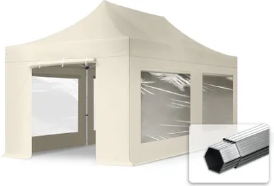 Zdjęcie produktu dla 3x6 m Namiot Ekspresowy PROFESSIONAL Alu 40 mm, ze ścianami bocznymi, okna panoramiczne , kremowy