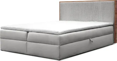 Produktbild von Boxspringbett FOREST mit Bettk sten und Topper Polsterbett elegante Kopfst tze Bett mit Karomusterpr gung Doppelbett mit Matratze Stauraum Schlafzimmer Schlafzimmerm bel (120x200 Grau)