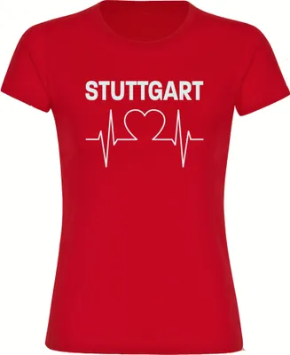 Produktbild von multifanshop Damen T-Shirt - Stuttgart - Herzschlag, rot, Größe XL