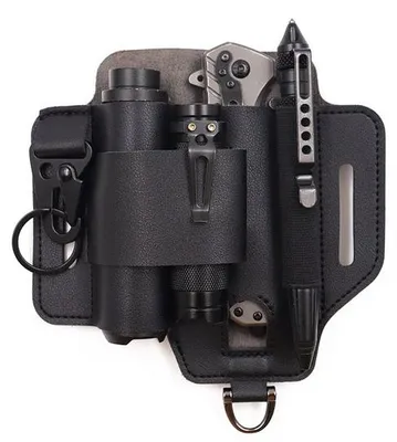 Produktbild von Multitool Riemenorganizer mit Tasche, Klemmertasche, Kugelschreiberhalter und Schlüsselhaken - Praktischer Riemertasch für Männer - Schwarz