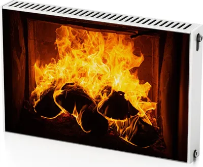 Produktbild von Lagerfeuer – Magnetische Heizkörperabdeckung – 90x60 cm – Magnet Heizkörperabdeckung – 3D Würfel – Heizkörperverkleidung – Magnetische Wandverkleidung – Wetterfest