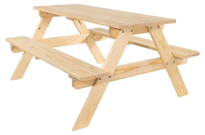 Produktbild von Kinderpicknicktisch 115cm lang aus Holz Kiefer natur, Sitzgruppe für Kinder