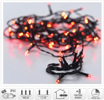 Zdjęcie produktu dla Girlanda LED do użytku na zewnątrz, czarny kabel, czerwone diody, 9 m