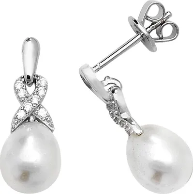 Produktbild von Wunderschöne 925 Sterling Silber Damen - Paar Ohrringe mit Zirkonia, Süßwasser-Zuchtperle - 19mm*7mm; TRS22915