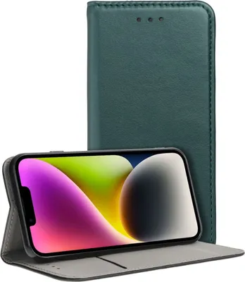 Produktbild von Smart Magneto Buch Tasche Hülle Magnet Standfunktion kompatibel mit Motorola Moto E22 Dunkelgrün