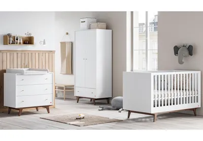 Produktbild von Babyzimmer Kinderzimmer Maddy komplett Set Schrank Kommode Wickelansatz Bett 140x70 Weiß