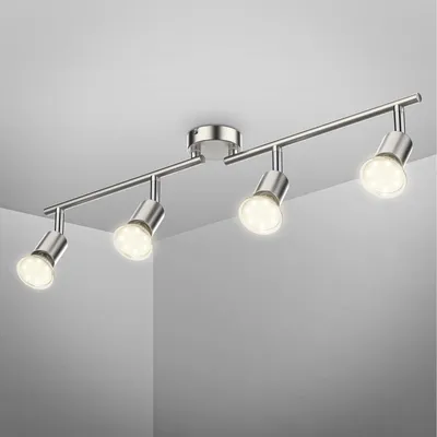 Image de B.K.Licht : Spots de plafond, modèle 4 lumières, culot GU10, système de rails, spots encastrables, comprenant 4 ampoules GU10, lumière de 3000K, flux lumineux de 260 lumens par spot