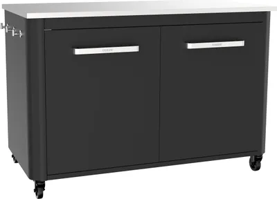 Produktbild von Cozze® Outdoor-Arbeitstisch, für mobile Außenküche, Schrank mit 4 Rollen, 90.5 x 127.4 x 67 cm, Edelstahl, schwarz