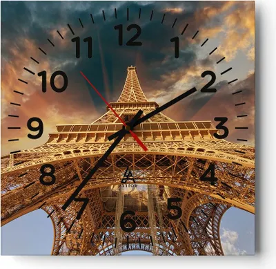 Produktbild von Wanduhr - Quadrat - Glasuhr - Eiffle Architektur Paris - 40x40cm - Schleichendes Uhrwerk - Lautlos - zum Aufhängen bereit - Dekoration Modern - Wanddekoration aus Glas - C4AC40x40-2437