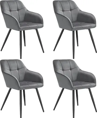 Image de Chaise MARILYN en velours - gris/noir, Lot de 4
