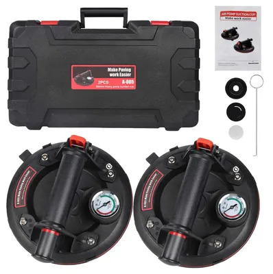 Produktbild von Vakuum-Saugheber für Glas - 2er-Pack - 20 cm - Druckanzeige - 200 kg Tragkraft - Für Glas, Fliesen, Marmor und Granit - Schwarz