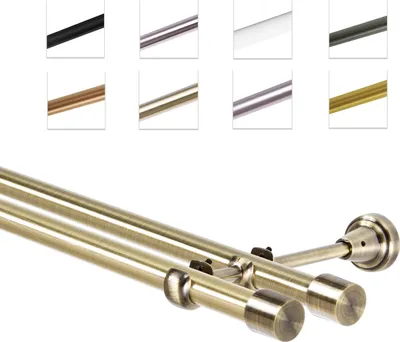 Produktbild von Gardinenstange Vorhangstange 19 mm Wandmontage 2-läufig, Antik Gold, 280 cm