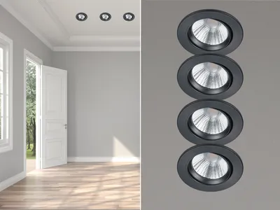 Produktbild von 4 LED Einbaustrahler Decke rund Ø8,5cm Spot schwenkbar dimmbar Schwarz matt 5,5W