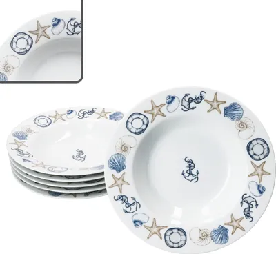 Produktbild von Neptun 6er Set maritime Suppenteller tiefe Teller Porzellan 6 Pers Anker