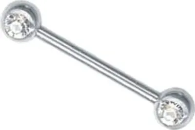 Produktbild von Brustwarzen Brust Hantel Piercing Edelstahl 2 Kristall Steine Farbe Weiss JRB2S - 16.0 Millimeter