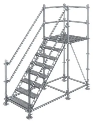 Produktbild von Bautreppe Außentreppe feuerverzinkt für mind. 1,65 m Höhenunterschied mit Podest | höhenverstellbar