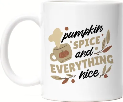Produktbild von Pumpkin Spice And Everything Nice Tasse Weiß Kürbissuppe Kürbis Laubblätter Herbstblätter Herbstzeit Erntezeit Autumn