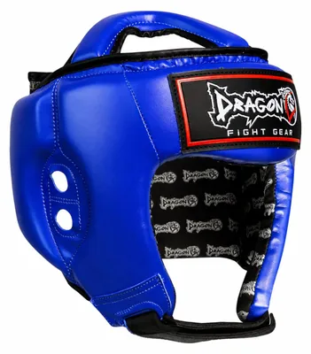 Image de Dragondo 11785-P : Casque de protection pour kickboxing et muay thai – Casque de boxe fermé avec protection des joues et du crâne, CE, noir/rouge/bleu (bleu, taille S)