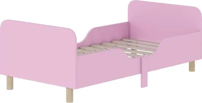 Imagen del producto de Estructura de cuna Fortuna Lai, marco de cama individual para niños, barandilla de protección, cama pequeña para habitación infantil, MDF, sin colchón, color rosa
