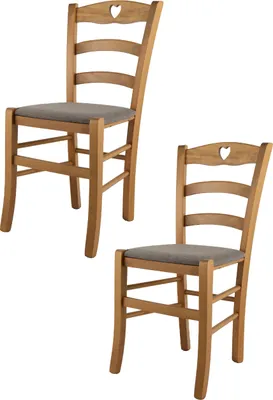 Produktbild von t m c s Tommychairs - 2er Set Stühle CUORE für Küche und Esszimmer, Robuste Struktur aus lackiertem Buchenholz im Farbton Eichenholz und gepolsterte Sitzfläche mit Stoff in der Farbe Rehbraun bezogen