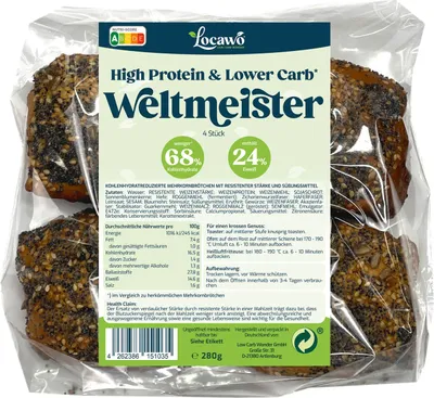 Produktbild von Locawo High Protein Low Carb Weltmeister Brötchen 280g