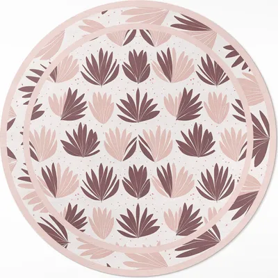 Produktbild von Dekoratives Boho-Muster aus pastellfarbenen Pflanzen und Blumen– Vinyl Fußmatte – Ø 130cm – Rutschfest, Pflegeleicht & Langlebig