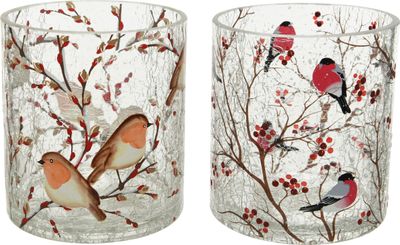Teelichthalter Glas 10cm mit Vogel Motiv 1 Stück sortiert Transparent