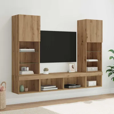 Zdjęcie produktu dla Maison Exclusive - Szafki pod telewizor z oświetleniem LED, 5 sztuk, płyta MDF wykończona imitacją drewna dębowego