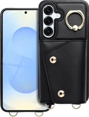 Obrázok produktu pre Puzdro na mobilný telefón s popruhom cez rameno Multifunkčné peňaženkové puzdro Držiak na karty a prsteň kompatibilný s iPhone 12 Black